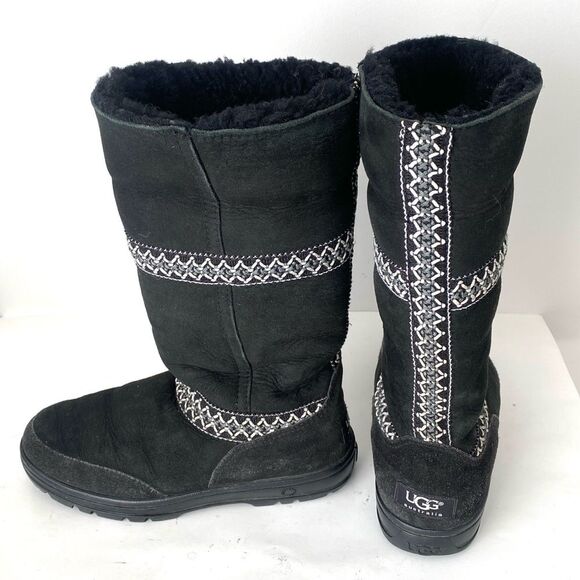 WOMEN'S UGG SUNDANCE REVIVAL BRAID BLACK TALL BOOT Sz 6 Boho Western Winter - Picture 4 of 14